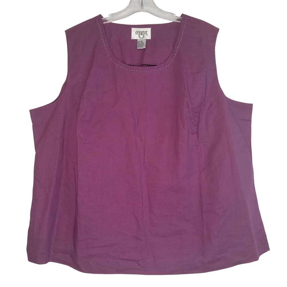 Cervelle Womens 3X Purple Linen Cotton Blend Sleeveless Scoop Neck Shell Top